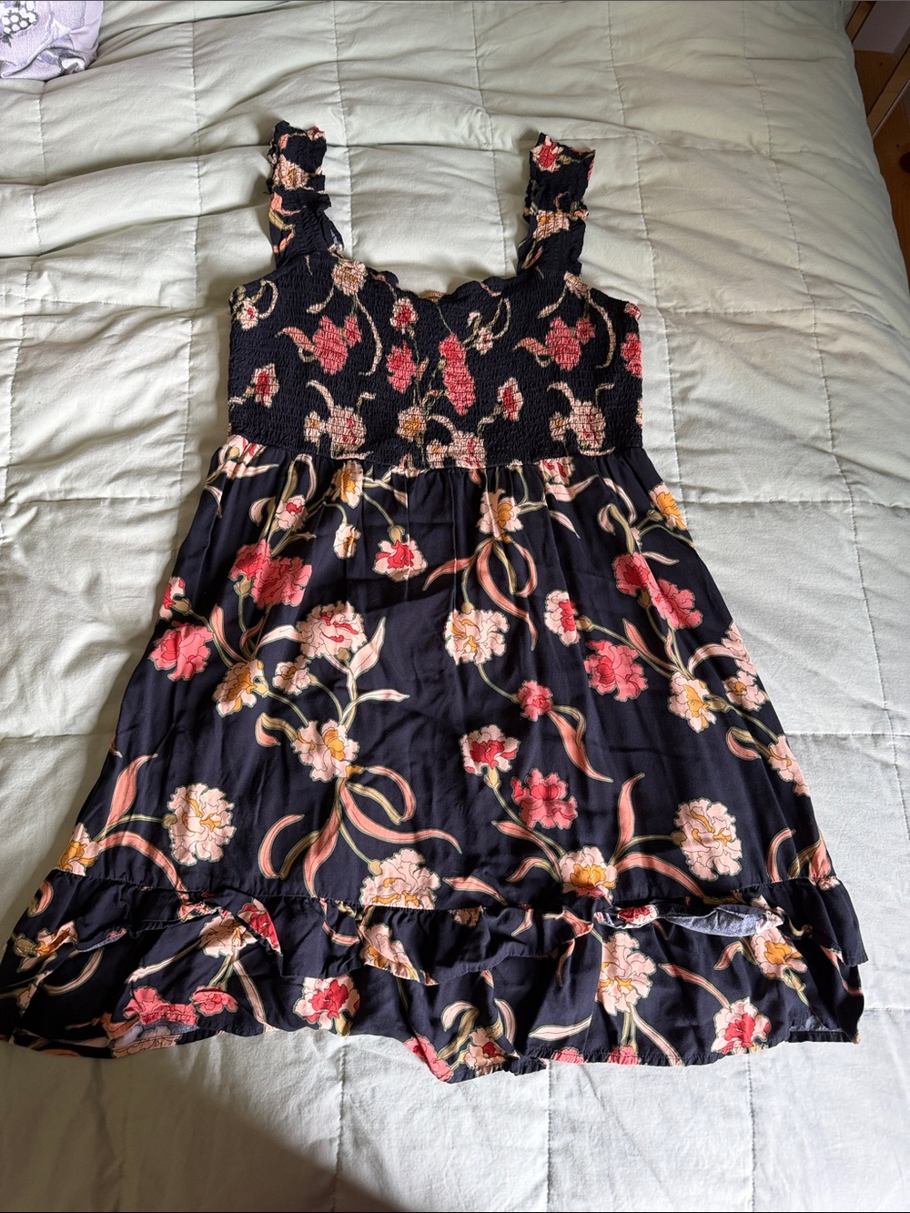 DR2 Black Floral Mini Dress with Pink and Cream Flowers
